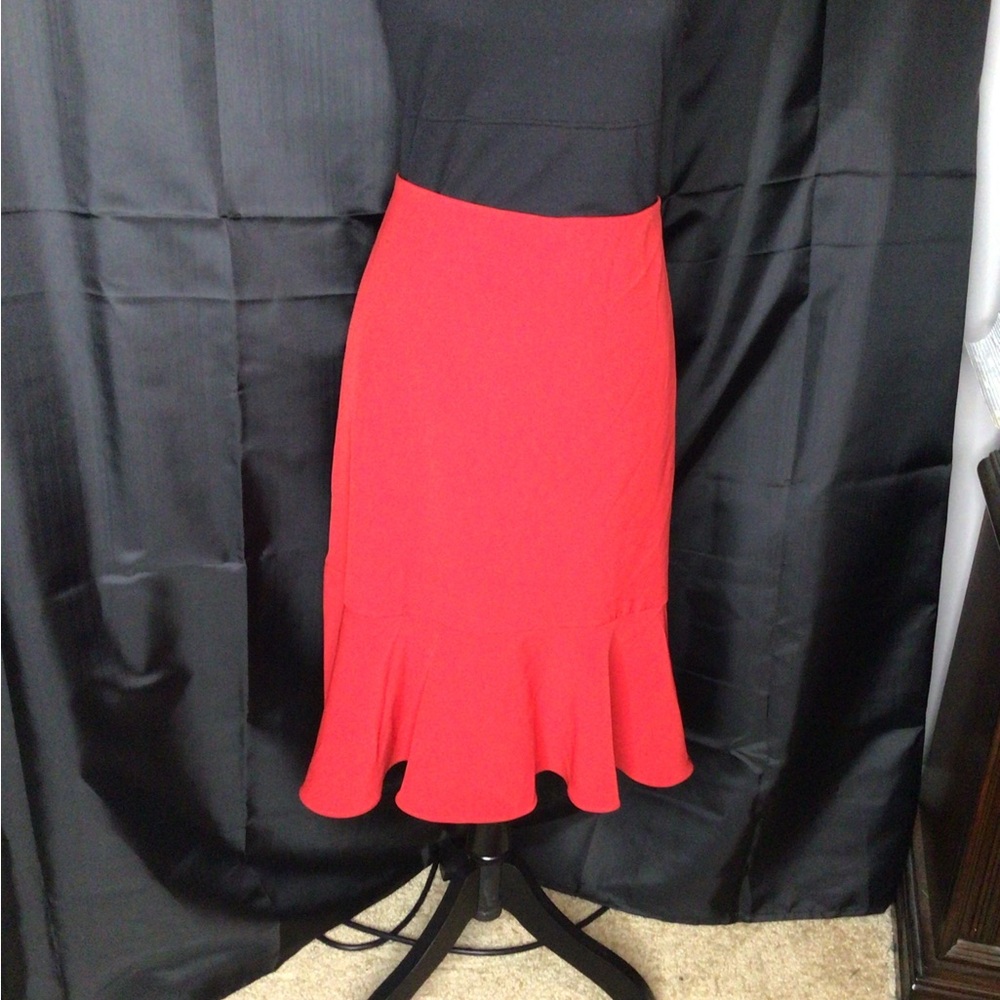 #600 Worthington Red Trumpet Skirt with Ruffled Hem for Cocktail